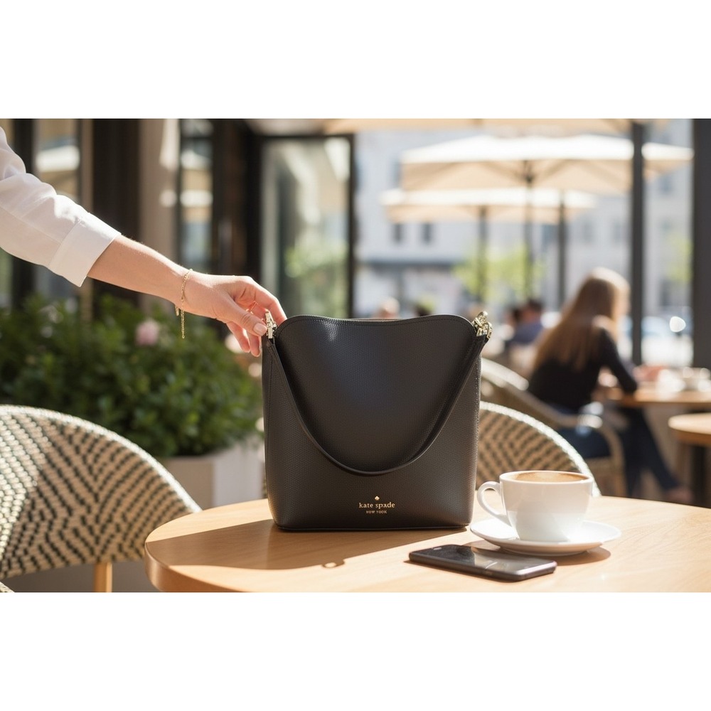 Kate Spade New York Black Pebbled Leather Shoulder‎ Bag Bucket Tote